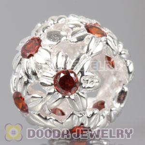 Solid Sterling Silver European Style Beads with Brown Stone