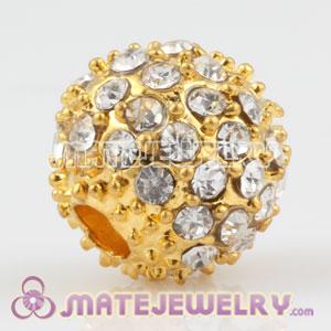 12mm Sambarla Style Pave Crystal Gold Plated Alloy Ball Beads