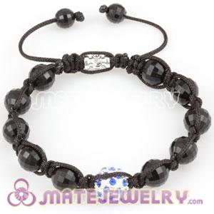 Fashion Sambarla style Bracelet with blue crystal alloy and Faceted Black ABS plastic Beads