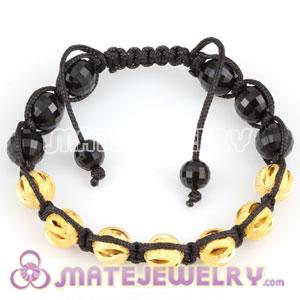 Fashion Sambarla style Bracelet with hollow golden copper and Black Faceted ABS plastic Beads