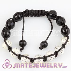 Sambarla style Bracelet with hollow silver plated copper and Black Faceted ABS plastic Beads