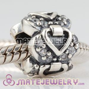 Sterling Silver elegant embrace heart charm beads with CZ stones
