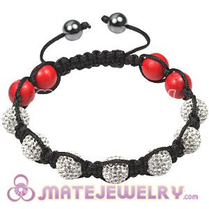 Fashion Tresor Bracelets with 4 red coral beads and pave crystal bead