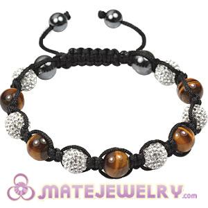 Fashion handmade mens TresorBeads bracelets with tiger eye-clear crystal beads and hemitite 