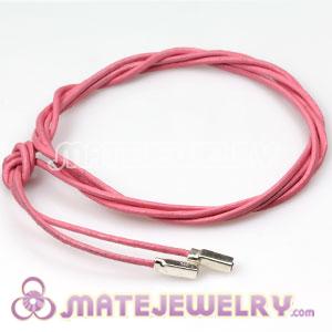 Pink Leather Bracelet with 925 Sterling Silver Ends