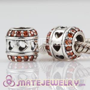 925 Sterling Silver Tunnel of Love charm beads with orange CZ stones