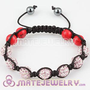 2011 Sambarla Style Bracelets with pink Crystal Ball beads and red coral 