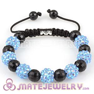 Fashion Sambarla style Bracelet with Faceted Black ABS and blue crystal plastic Beads
