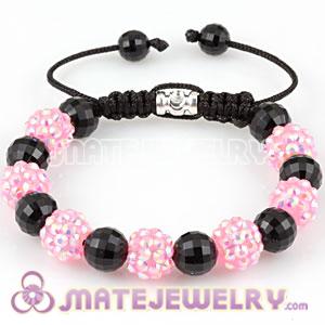 Fashion Sambarla style Bracelet with Faceted Black ABS and pink crystal plastic Beads