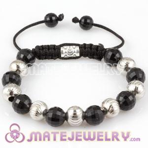 Sambarla style Bracelet with silver plated whorl copper beads and Black Faceted ABS plastic Beads