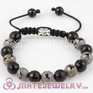 Sambarla style Bracelet with hollow silver plated copper and Black Faceted ABS plastic Beads