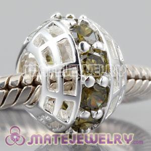 Authentic 925 sterling silver charm Beads with Genuine Olive green CZ Stones In a circle