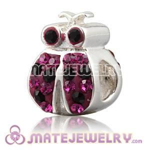 Authentic 925 sterling silver Ladybug charm bead with pink and black Austrian crystal 