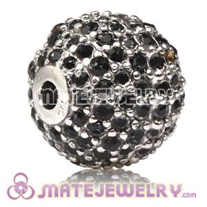 12mm Sterling Silver Disco Ball Bead Pave Black Austrian Crystal Sambarla Style