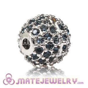 10mm Sterling Silver Disco Ball Bead Pave Ink blue Austrian Crystal Sambarla Style