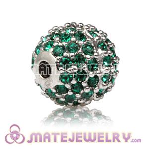 10mm Sterling Silver Disco Ball Bead Pave Grass Green Austrian Crystal Sambarla Style