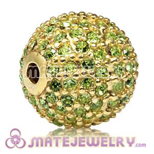 12mm Gold plated Sterling Silver Disco Ball Bead Pave Green Austrian Crystal Sambarla Style