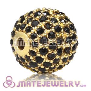12mm Gold plated Sterling Silver Disco Ball Bead Pave Black Austrian Crystal Sambarla Style