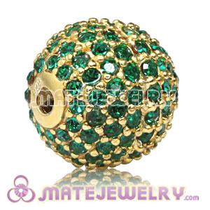 12mm Gold plated Sterling Silver Disco Ball Bead Pave Green Austrian Crystal Sambarla Style