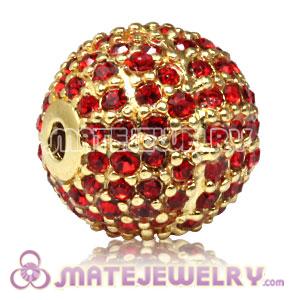 12mm Gold plated Sterling Silver Disco Ball Bead Pave Red Austrian Crystal Sambarla Style