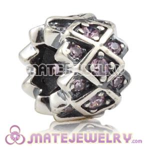 Authentic 925 Sterling Silver Grid charm Beads with Pink stones