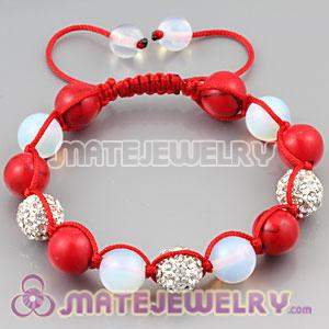 Red Coral and Opal Sambarla Bead Bracelets with Crystal Alloy Beads