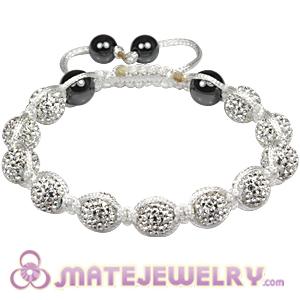 White Cord Tresor mens bracelets with Pave white crystal bead and Hemitite 