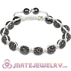 White Cord Tresor mens bracelets with Pave Gray crystal bead and Hemitite 