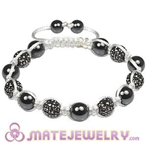 White Cord Tresor mens bracelets with Pave Grey crystal bead and Hemitite 