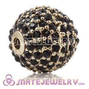 12mm Gold plated Copper Disco Ball Bead Pave Black Austrian Crystal Sambarla Style