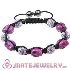 Skull Head Inspired Macrame Bracelets with Pave Crystal Bead and Hemitite