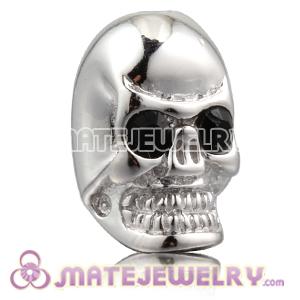 8×14mm Rhodium plated Sterling Silver Skull Head Bead with Jet Austrian Crystal