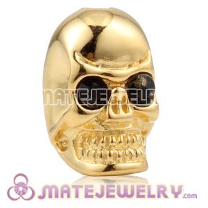 8×14mm 18K Gold plated Sterling Silver Skull Head Bead with Black Crystal stone