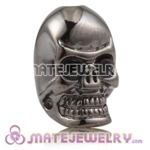 8×14mm Gun black plated Sterling Silver Skull Head Bead with Black Crystal stone