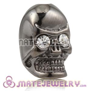8×14mm Gun black plated Sterling Silver Skull Head Bead with Clear Crystal stone