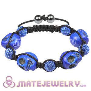 Skull Head Inspired Macrame Bracelets with Pave Blue Crystal Bead and Hemitite