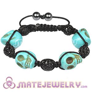 Turquoise Skull Head Inspired Macrame Bracelets with Pave Crystal Bead and Hemitite