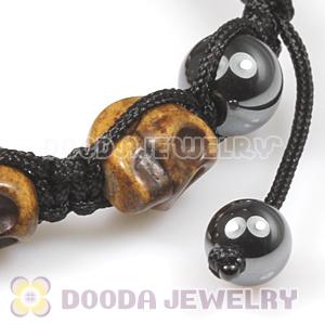 Brown Turquoise Skull Head Ladies String Bracelets with Hemitite 