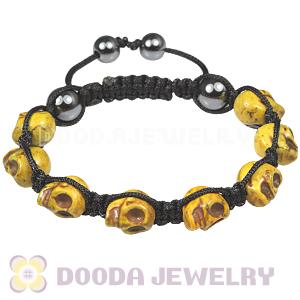 Yellow Turquoise Skull Head Ladies String Bracelets with Hemitite 