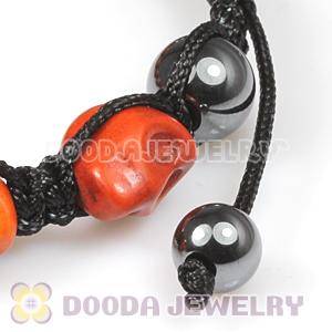 Orange Turquoise Skull Head Ladies String Bracelets with Hemitite 