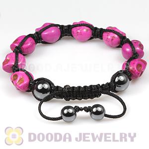 Magenta Turquoise Skull Head Ladies String Bracelets with Hemitite 