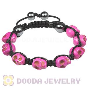 Magenta Turquoise Skull Head Ladies String Bracelets with Hemitite 