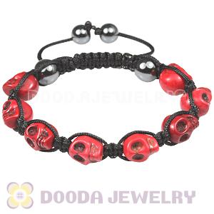 Red Turquoise Skull Head Ladies String Bracelets with Hemitite 