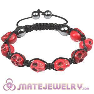 Red Turquoise Skull Head Ladies Macrame Bracelets with Hemitite