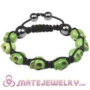 Olive Green Turquoise Skull Head Ladies Macrame Bracelets with Hemitite