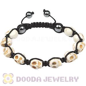Beige Turquoise Skull Head Mens String Bracelets with Hemitite 