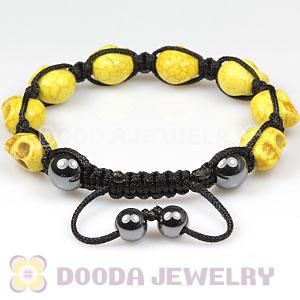 Yellow Turquoise Skull Head Ladies String Bracelets with Hemitite 