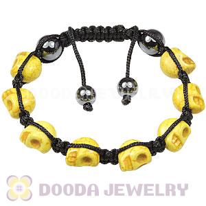 Yellow Turquoise Skull Head Ladies String Bracelets with Hemitite 