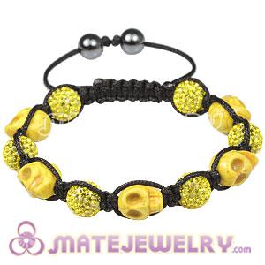 Yellow Skull Head Inspired Macrame Bracelets with Pave Crystal Bead and Hemitite