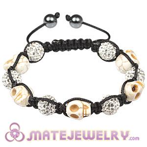 Beige Skull Head Inspired Macrame Bracelets with Pave Crystal Bead and Hemitite